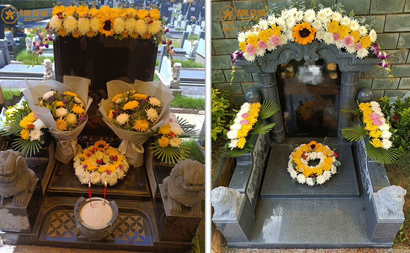 3、墓碑装饰鲜花